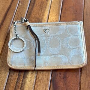 Coach Tan Key Card Holder with Silver Details